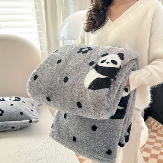 Double-Sided Flannel Blanket with Plaid and Panda Designs, 6 Options