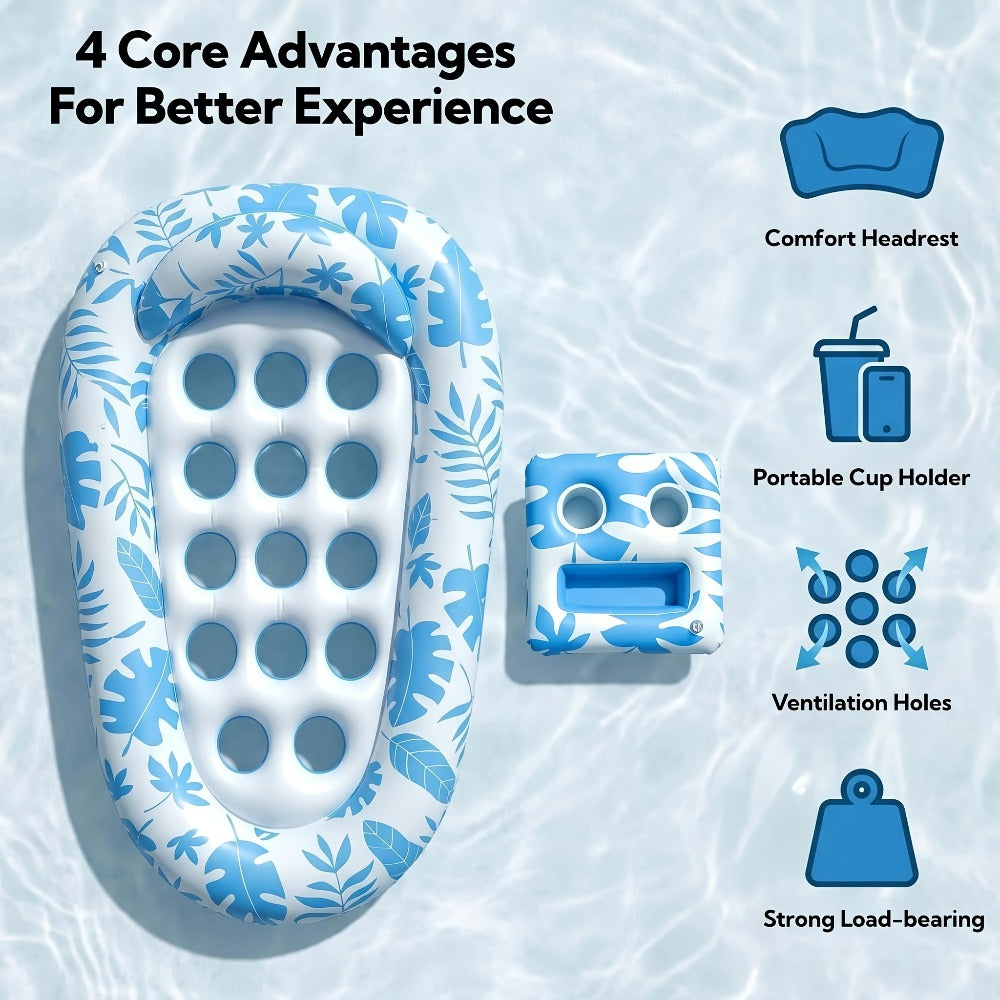 Inflatable Pool Lounger with Backrest, XL 77 x 50 Inch Tanning Float