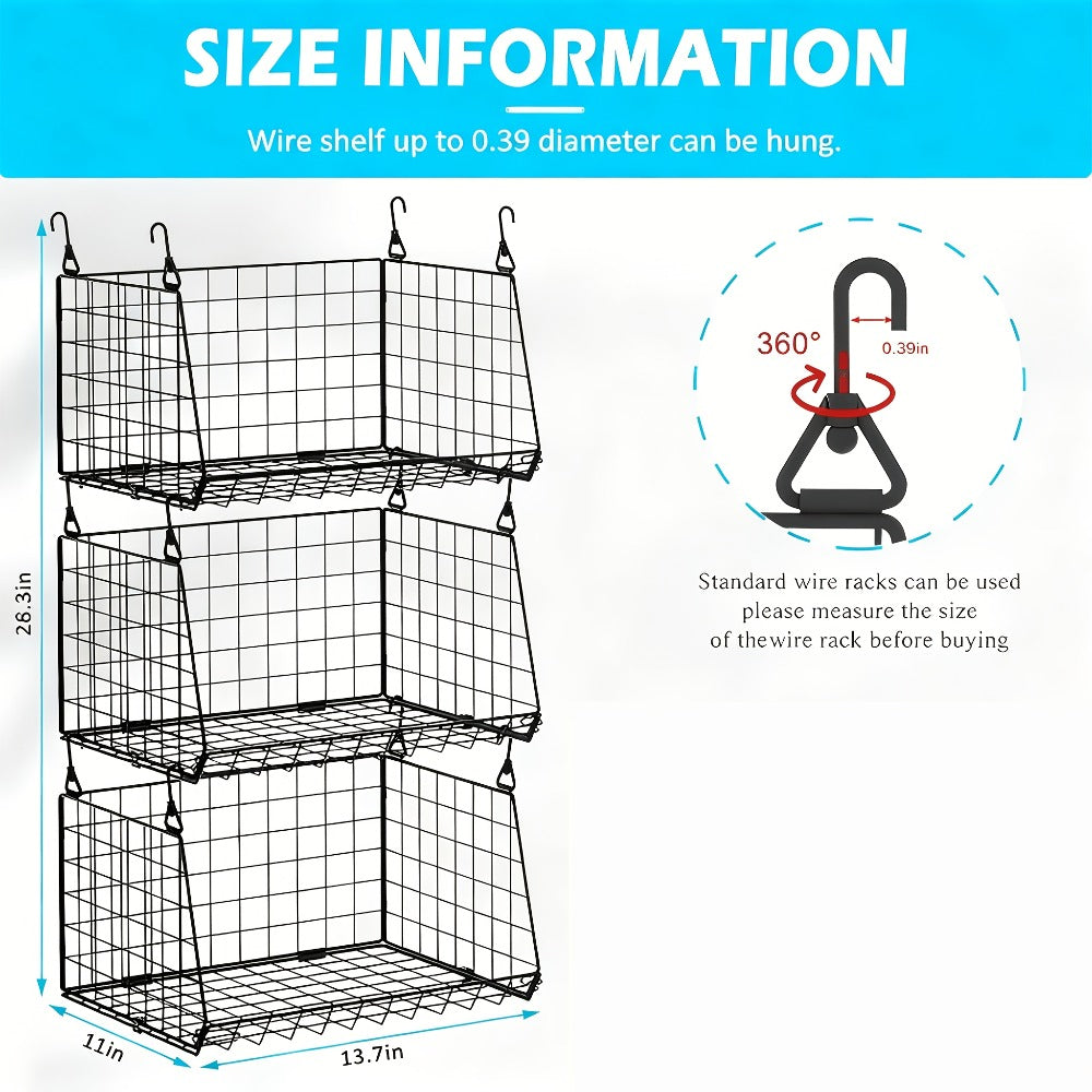Hanging Laundry Basket Organizer 3pcs - Foldable Laundry Bag with 360° Rotating Hook for Washing Machine & Drying Rack, Space Saving Metal Mesh Laundry Hamper for Bathroom, Laundry Room | Black & White