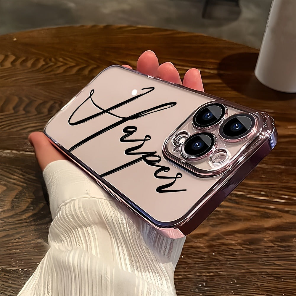 Custom Name Calligraphy Phone Case Personalized Transparent DIY Gift for iPhone 17 16 15 14 13 12 11 Pro Max Plus Air & Samsung Galaxy S25 S24 S23 S22 Ultra Plus