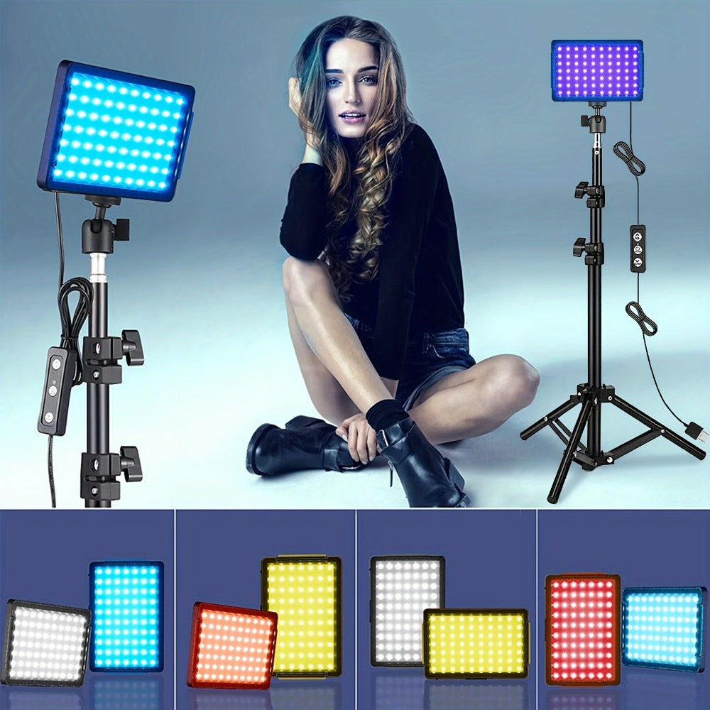LED Video Light Panel 5600K Dimmable Photography Lighting Kit with Adjustable Tripod Stand & 4 Color RGB Filters for Vlogging Streaming Studio Table Top Photo Video Shooting Content Creator