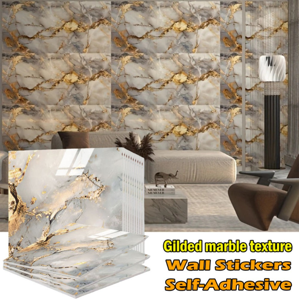 Self-Adhesive Marble Tile Stickers 11.8x11.8in Peel and Stick Wall Tiles for Bathroom Kitchen Backsplash – Waterproof 3D Glossy Imitation Marble Wall Panel, Easy to Install, 50 or 100 Pack