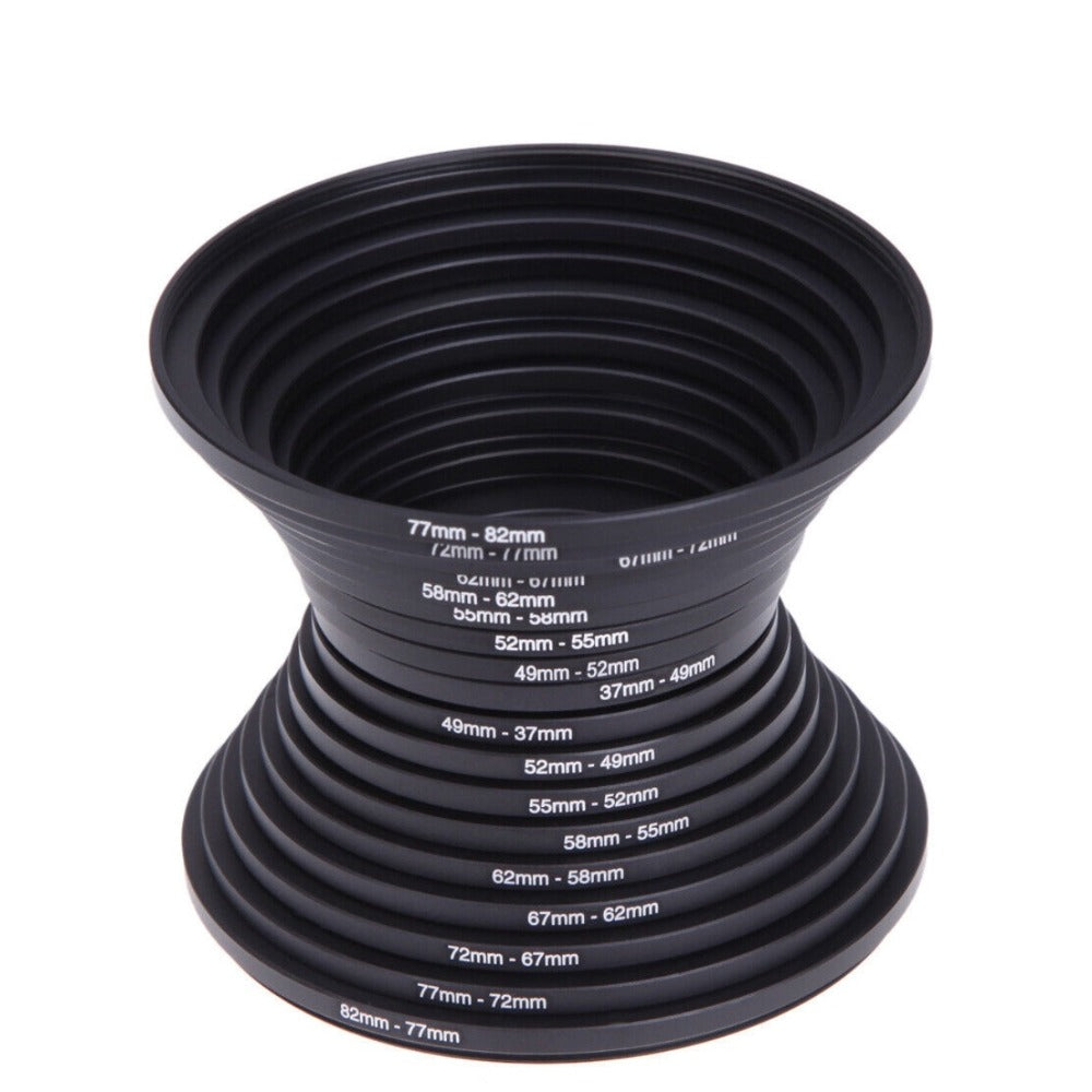 Step-Up Step-Down Lens Filter Adapter Rings 18pcs Set for DSLR Camera 37-82mm Aluminum Alloy Filter Ring Kit Compatible with Canon Nikon Sony Lenses