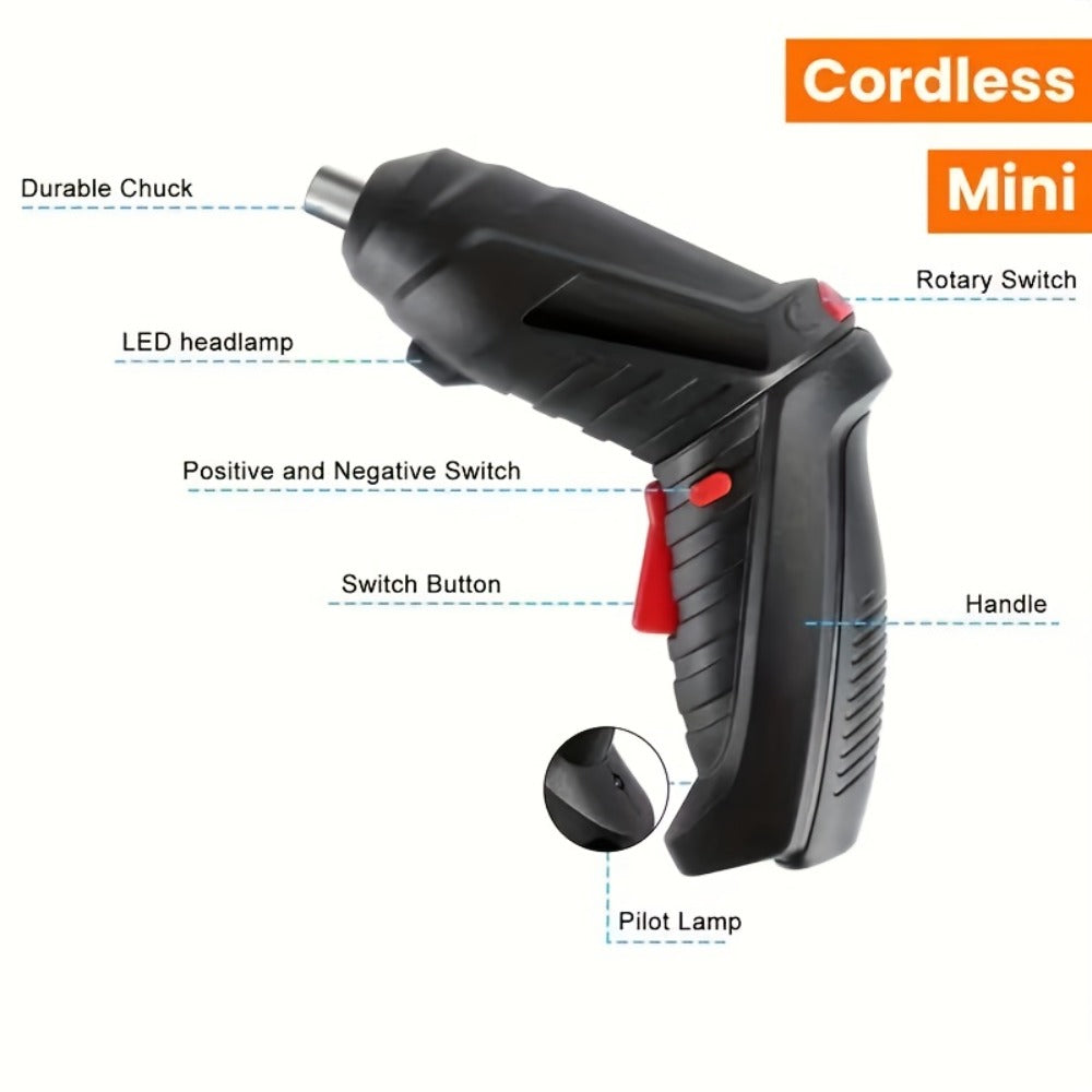 Cordless Electric Screwdriver Mini Drill – Rechargeable Lithium Battery, Compact Design for DIY Repairs & Tight Spaces, Easy One-Hand Operation, Includes Drill Bit Accessories