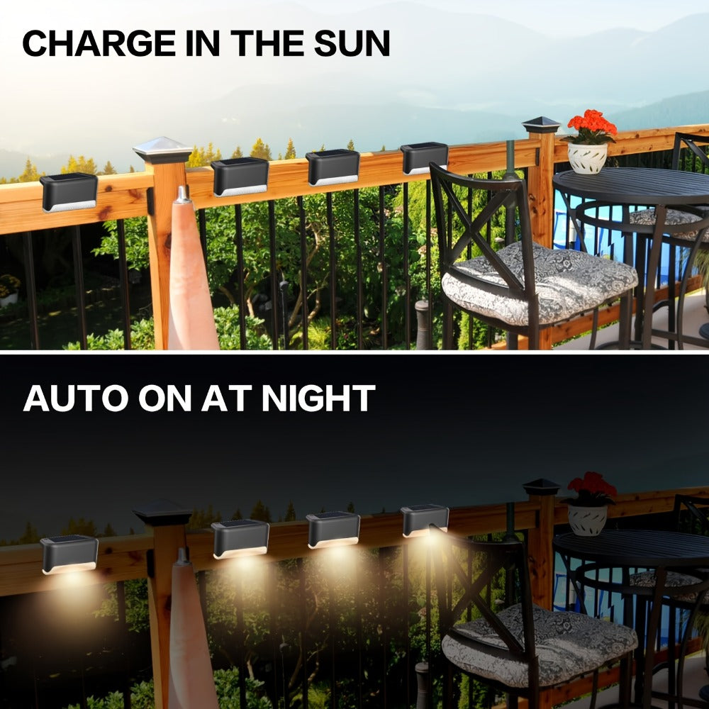 Solar Deck Lights Outdoor Waterproof Auto On Off – Warm White LED Step Stair Fence Lights 800mAh 12-Hour Runtime for Patio Balcony Yard Driveway Garden Black White Brown 8 16 32 Pack