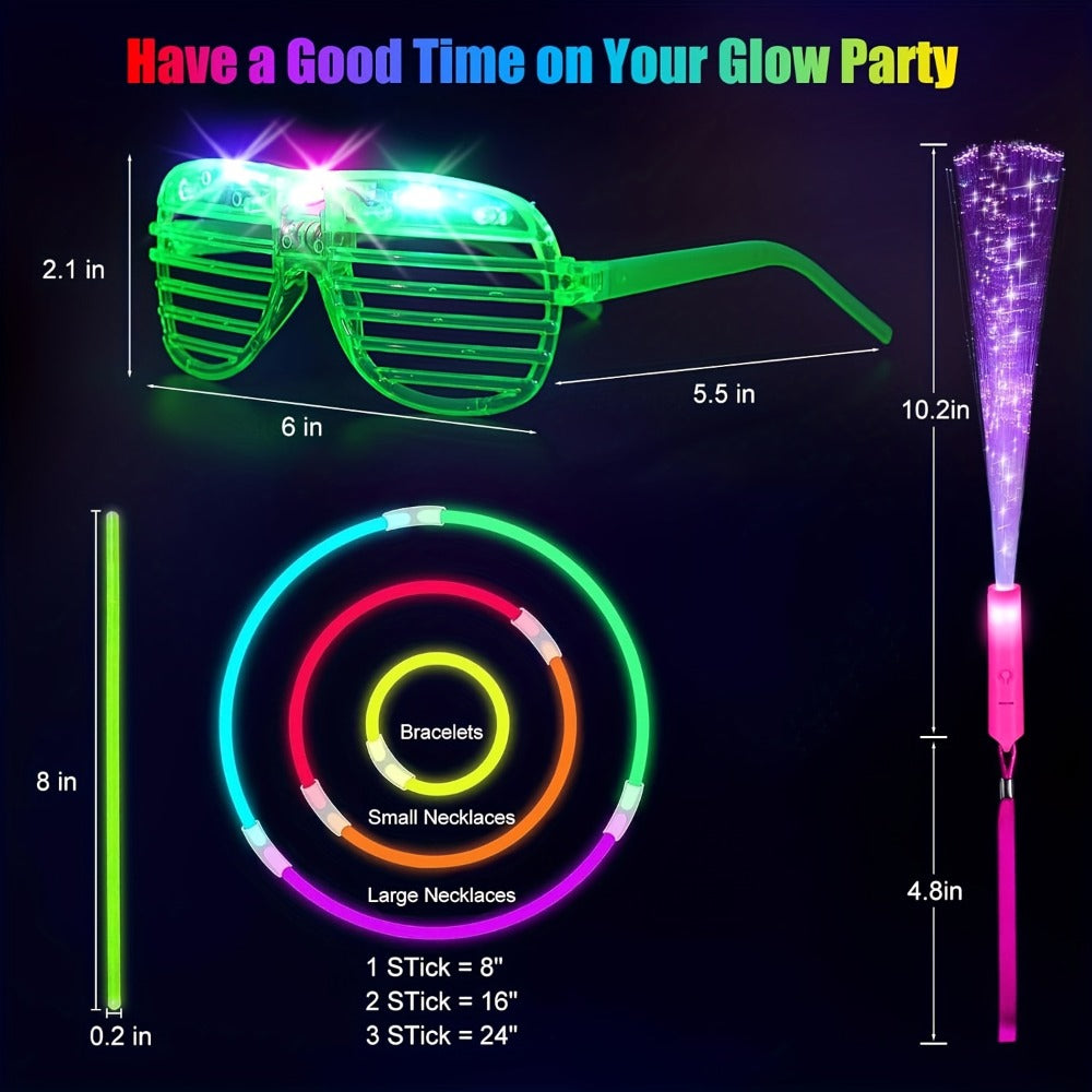 Glow Party Supplies 120-Piece Set with LED Glasses & Glow Accessories