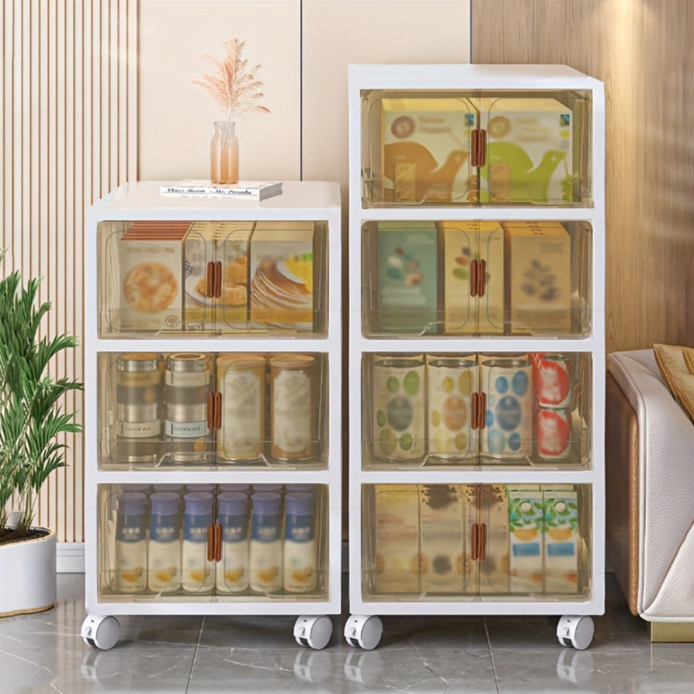 Stackable Foldable Storage Cabinet with Door – PP Plastic 1/2/3/4/5 Layer Organizer Box with Wheels & Cover | Dual-Access Home Storage for Clothes, Books, Snacks & Kitchen Supplies | Office & Garage