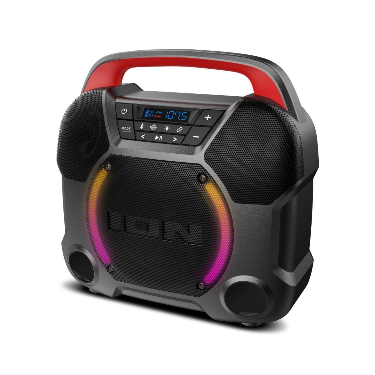 ION Audio Pathfinder Go 65W Portable Bluetooth Speaker, 3-Speaker System 6.5" Woofer + Tweeters, 15-Hour Battery, LED Lights, FM Radio, Wireless Stereo-Link, USB Playback & Charge, App Control for Outdoor Camping Beach Party