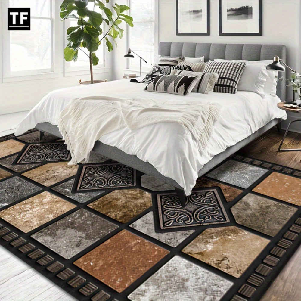 Marble Print Area Rug Luxury Soft – Non-Slip Indoor Outdoor Carpet for Living Room, Bedroom & Entryway, Warm Cozy Tile Pattern Floor Mat, 56x80 Inches