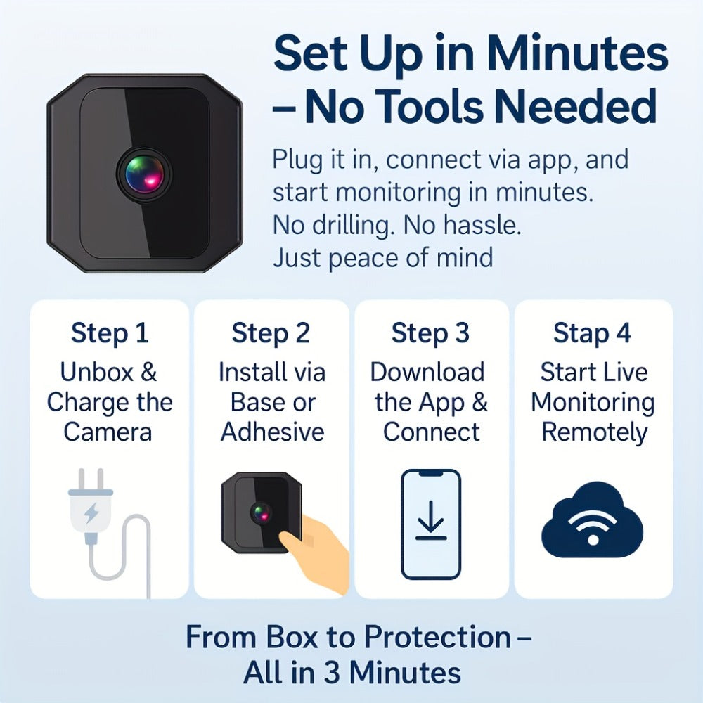 No Internet Security Camera with Color Night Vision, Built-In AP Hotspot WiFi, Two-Way Audio, Motion Detection, Real-Time App Monitoring – Indoor Home Family Baby Pet Camera