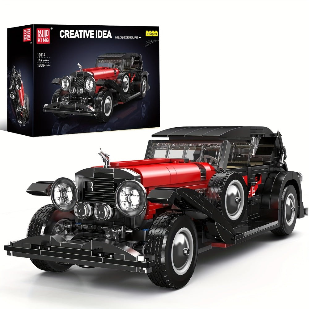 Mould King 10114 Vintage Classic Car Building Block Set, 1308 Pcs Red Display Model