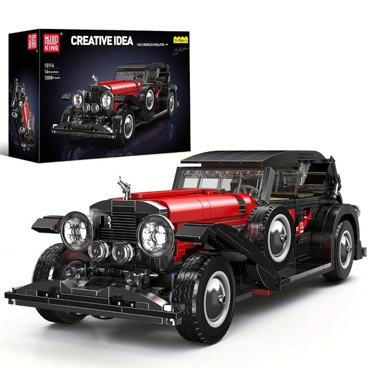 Mould King 10114 Vintage Classic Car Building Block Set, 1308 Pcs Red Display Model