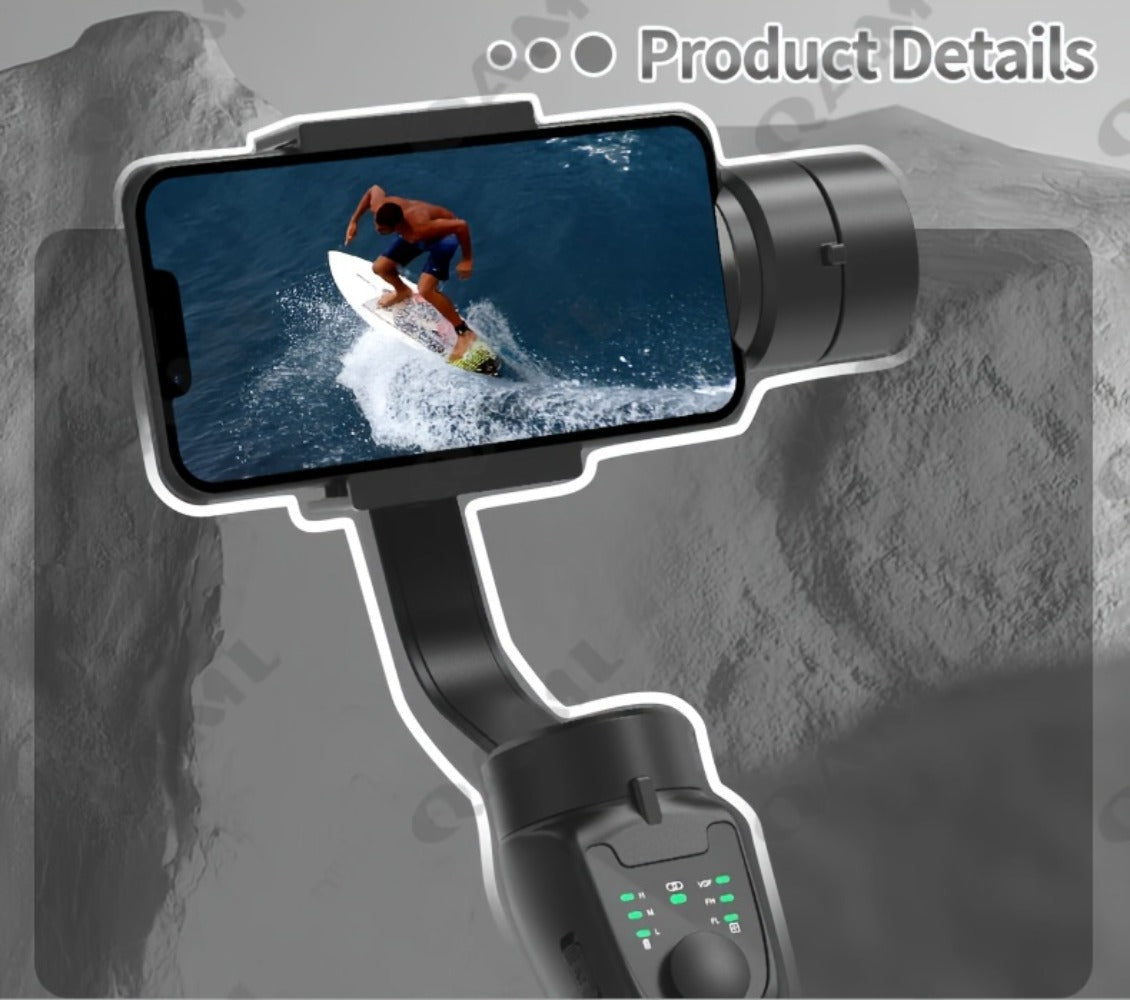 Handheld 3-Axis Smartphone Gimbal Stabilizer with Wireless Bluetooth No App Required Anti-Shake Video Recording – Includes Stand & Mount Compatible with iPhone Android Vlog Travel Live Streaming