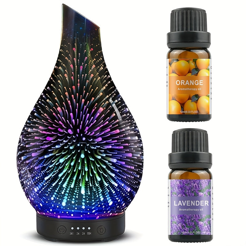 Essential Oil Diffuser Glass Ultrasonic Cool Mist Aromatherapy Diffuser – 4.06 oz Quiet Waterless Auto Shut-Off, 4 Timer Settings, 7 Color Night Light, Home Office Bedroom Use (Silver)