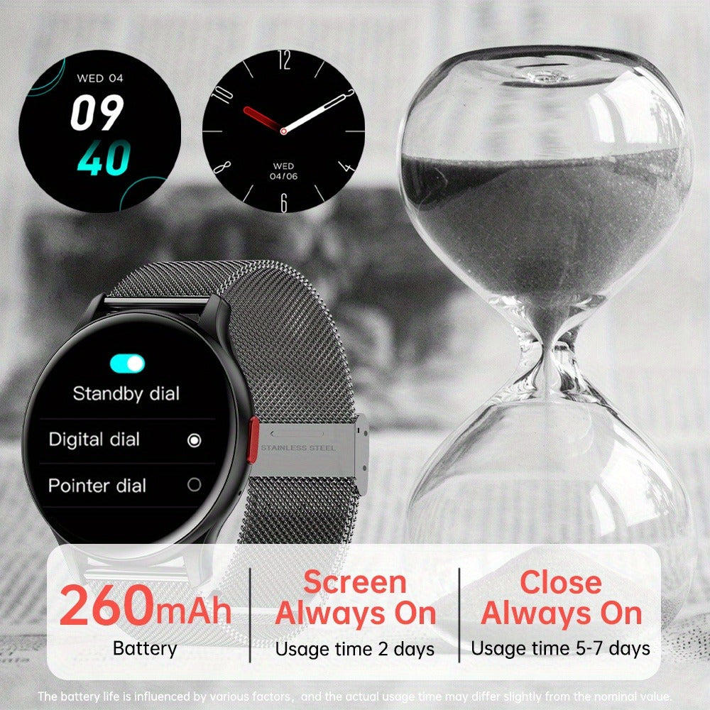 AMOLED Smartwatch for Men SENBONO 1.43" HD Bluetooth Calling, 100+ Sport Modes, DIY Custom Watch Face, Heart Rate Sleep Blood Oxygen Tracker, Long Battery, Black Mesh Steel Band – iOS Android Smart Watch
