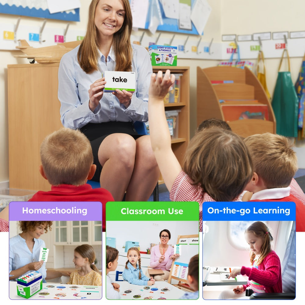 Sight Words Flash Cards 500 Cards & 150 Phonics Cards Set 1000+ Dolch Fry High Frequency Words CVC Blends Long Vowels | Learn to Read Cards Pre-K Kindergarten 1st 2nd 3rd Grade Ages 3+