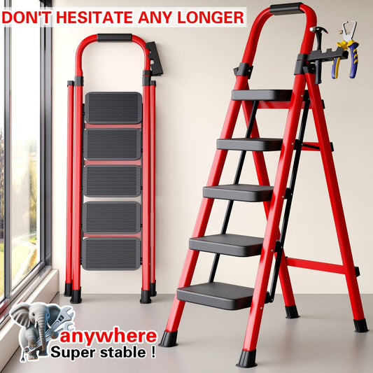 Folding Step Ladder, Steel with Handrail and 3-Step or 5-Step Options