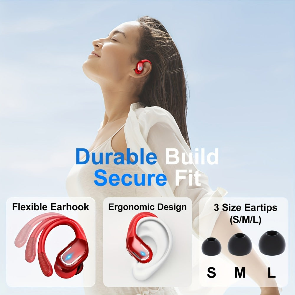 LIFEBEE Earhook Wireless Earbuds Dual LED Display ENC Noise Canceling Pure Bass Built-In Mic Secure Sport Fit for Running Gym Workout Cycling Sports Wireless Earphones