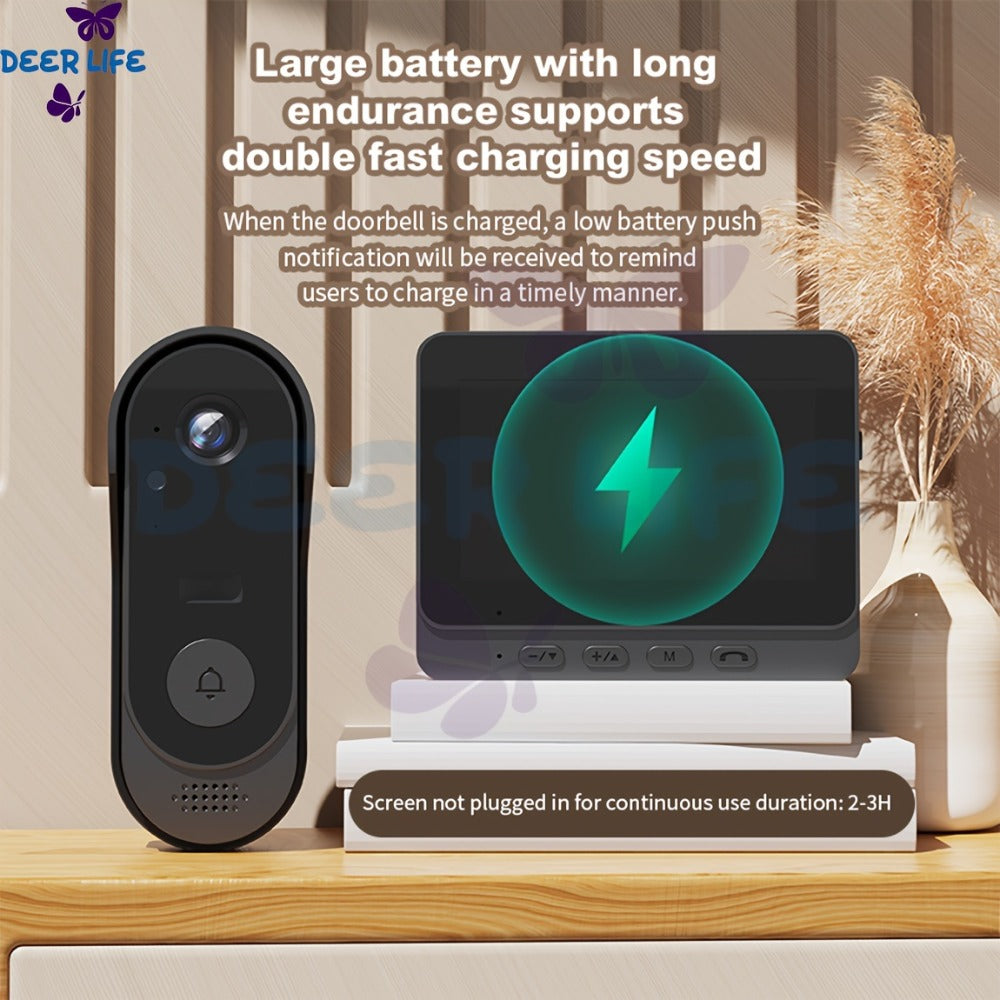 Wireless Doorbell with Monitor No WiFi No Subscription – 4.3" Screen, Two-Way Talk, Night Vision, 365-Day Standby, IP66 Waterproof, 128GB Auto Recording, No App No Monthly Fee