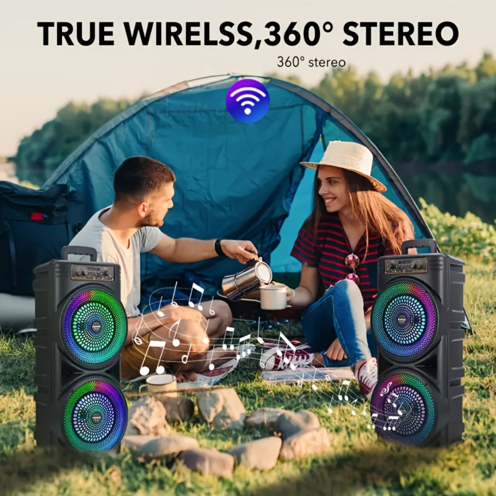 Dual 8.5" Subwoofer Party Speaker 6000W with RGB Lights | Portable Wireless Bluetooth 5.0, TWS Stereo Pairing, FM Radio, Built-in Mic, USB Rechargeable – Outdoor & Indoor Party Boombox