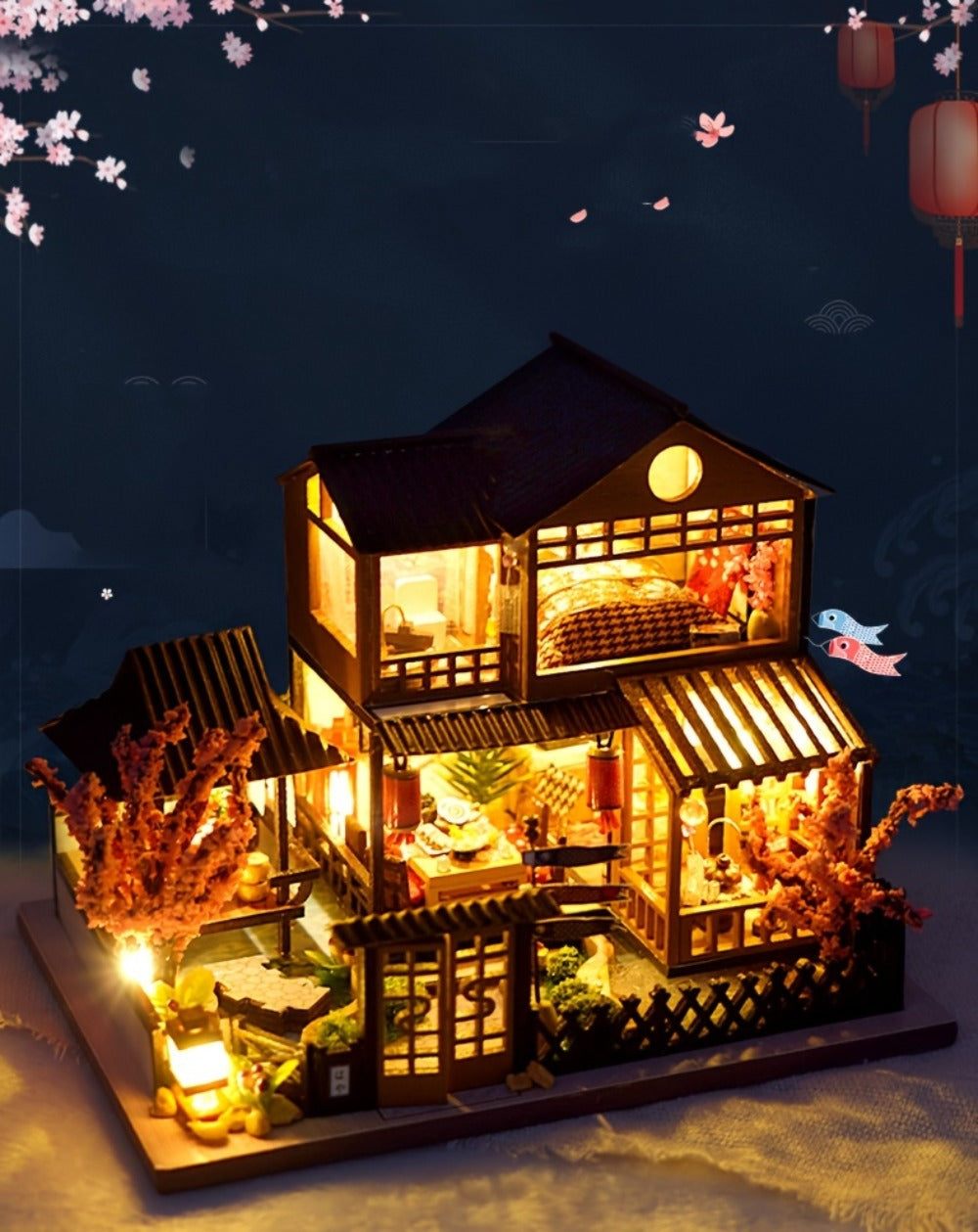 Sakura Garden Villa DIY Miniature House Kit, Wooden Cherry Blossom Scene