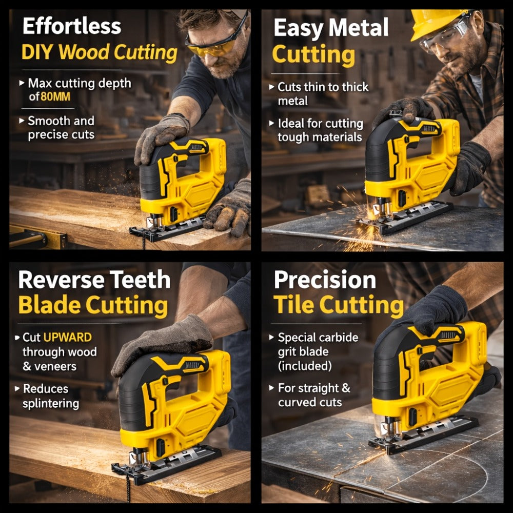 Cordless Jigsaw Compatible with DeWalt 20V Battery - Variable Speed 0-2700 RPM, 80mm Cutting Depth, LED Work Light, 0°-45° Bevel, 3 Orbital Settings for Wood Metal PVC Cutting