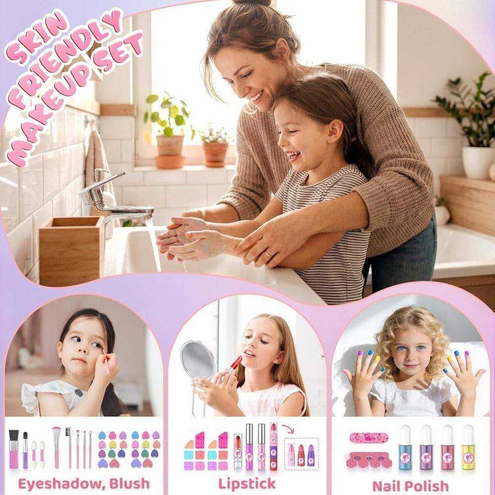 Kids Washable Makeup Kit for Dress-Up Play, Pink or Purple Options