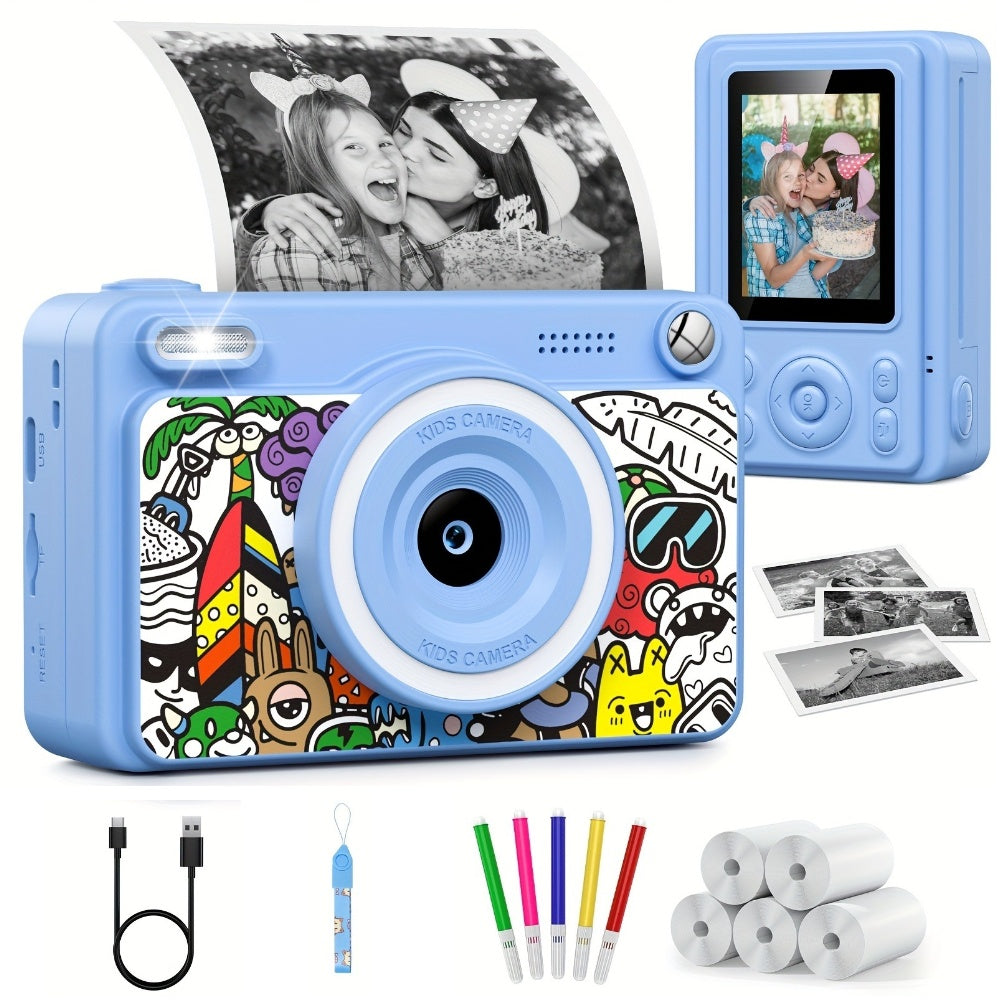 Kids Instant Print Camera 1080P HD, Polaroid Style Photo Printer Camera for Kids with 5 Rolls Paper & 32GB Card, Birthday Christmas Gift for Boys & Girls Ages 3-14, Green, Blue, Pink