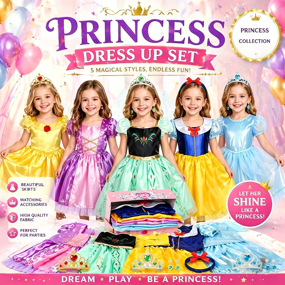 Princess Dress-Up Costume Set with Role-Play Outfits and Accessories