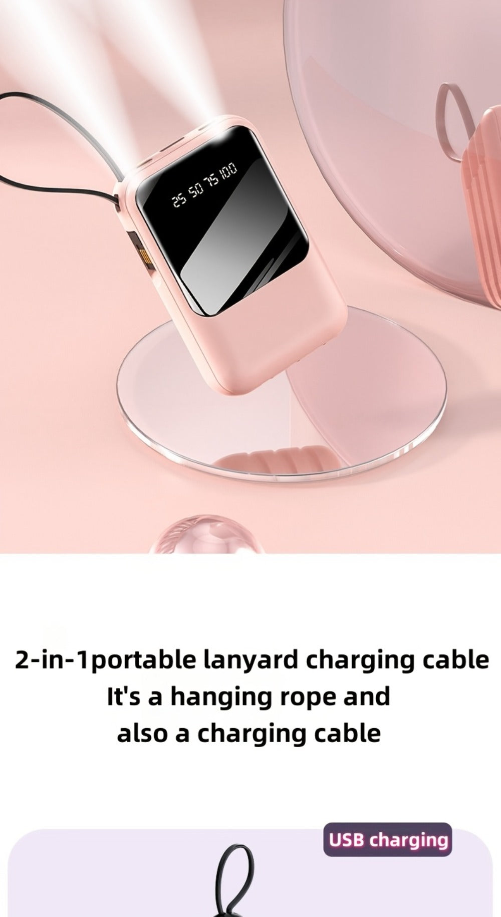 10000mAh Mini Power Bank with Built-in 4 Cables – 22.5W Super Fast Charging, LED Display, Cute Portable Charger for iPhone, Android, Samsung & Travel, Ultra-Compact Battery Pack with LED Light