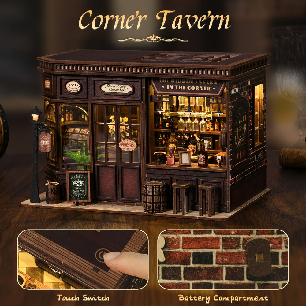 Miniature Book Nook Kit – Corner Lounge DIY 3D Wooden Bookshelf Insert