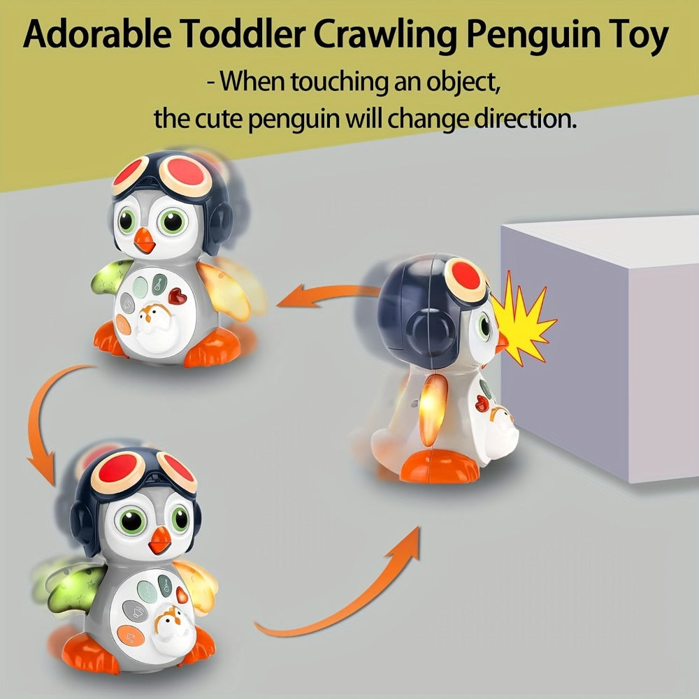 Baby Crawling Penguin Musical Toy with Music, Lights & Movement – Interactive Tummy Time Learning Toy for Infants 6-12 Months, Sensory Light Up Dancing Penguin, Perfect Easter Basket Stuffer & Baby Gift