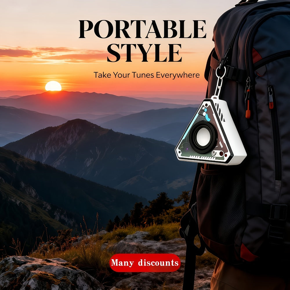 Triangular Portable Bluetooth Speaker Outdoor Wireless Rechargeable Stereo Subwoofer with HD Sound, Multi-Style Cinema Audio System for Camping Travel Home Party Use
