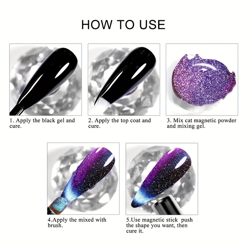 Magnetic Cat Eye Gel Nail Polish 9D Holographic Rainbow Glitter Blue & Purple — LED UV Soak-Off Gel Polish Paraben-Free Water-Based Formula, Salon & DIY Home Manicure Nail Art Gift for Women (0.34oz / 10ml)