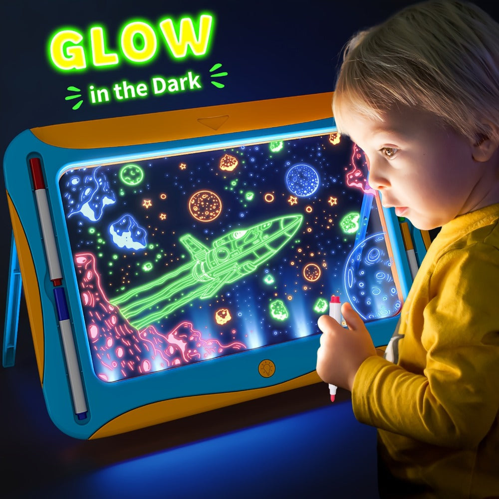 LED Light Up Drawing Board for Kids with 9 Double-Sided Tracing Cards & 6 Markers – Travel Doodle Board, 6 Colors