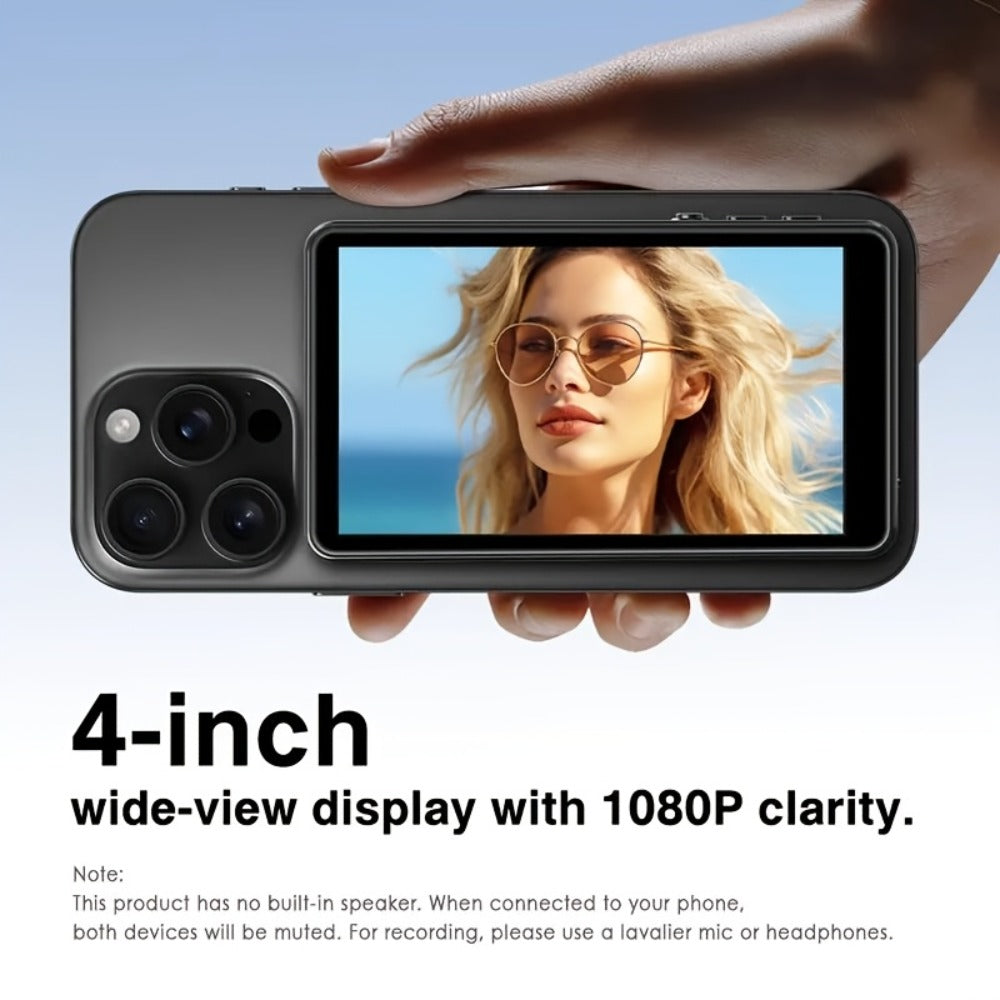 Magnetic Selfie Monitor Screen for Vlogging & Live Streaming – Rear-Facing Main Camera Display for iPhone & Android, High-Resolution Selfie Screen for TikTok, YouTube & Instagram Content Creation