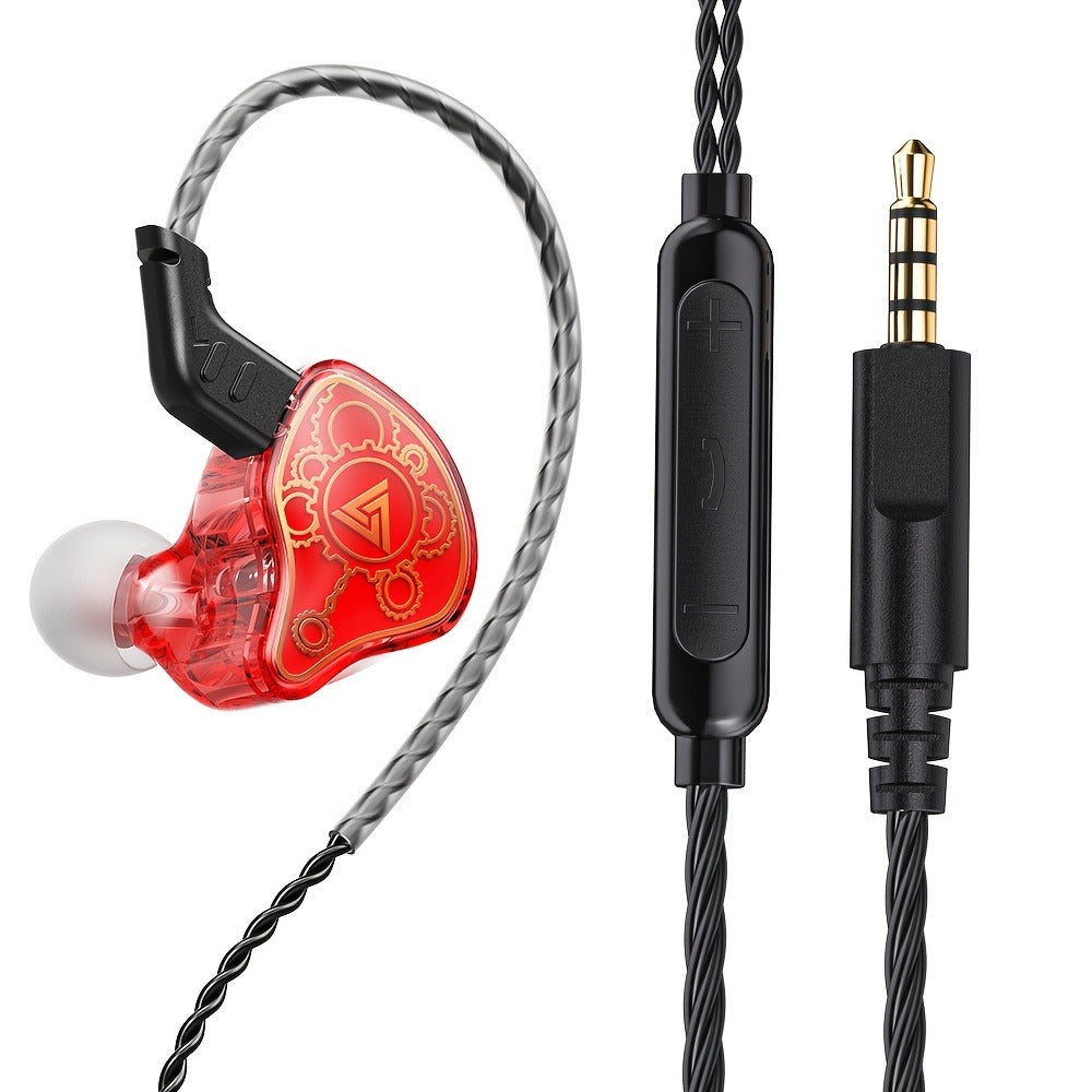 QKZ Hi7T Transparent Dynamic Resin Wired Earphones DJ Monitor HiFi Stereo Heavy Bass 3.5mm In-Ear Earbuds Volume Adjustable Mic for Sports Gaming Gym Music Studio