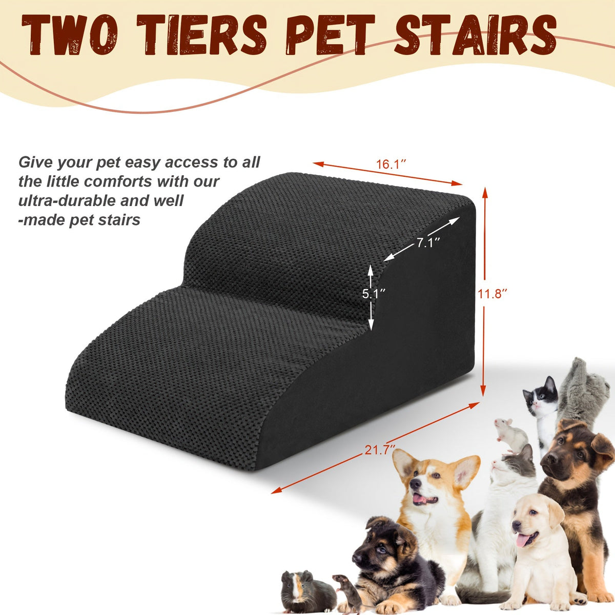 Dog Stairs for High Beds & Sofas – 2/3/4 Step Memory Foam Pet Steps with Non-Slip Bottom, Washable Cover & Textured Surface – Supportive Dog Steps for Senior Dogs, Puppies & Small Breeds