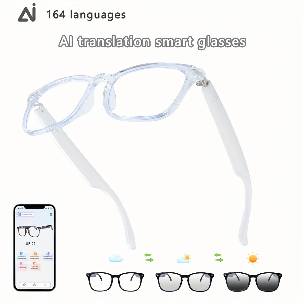 ChatGPT AI Translation Glasses with 160-Language Real-Time Translation, Photochromic Lenses, HiFi Audio & HD Calls – 19 Frame Styles, Unisex Smart Eyewear for Travel & Business