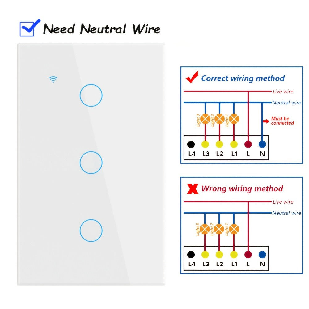 White Glass WiFi Bluetooth Touch Screen Smart Switch 1/2/3/4 Gang – Scratch-Resistant, Works with Alexa & Google Home, Tuya App, Smart Scenes, Timer, Share Function, 600W/Gang, Neutral Required