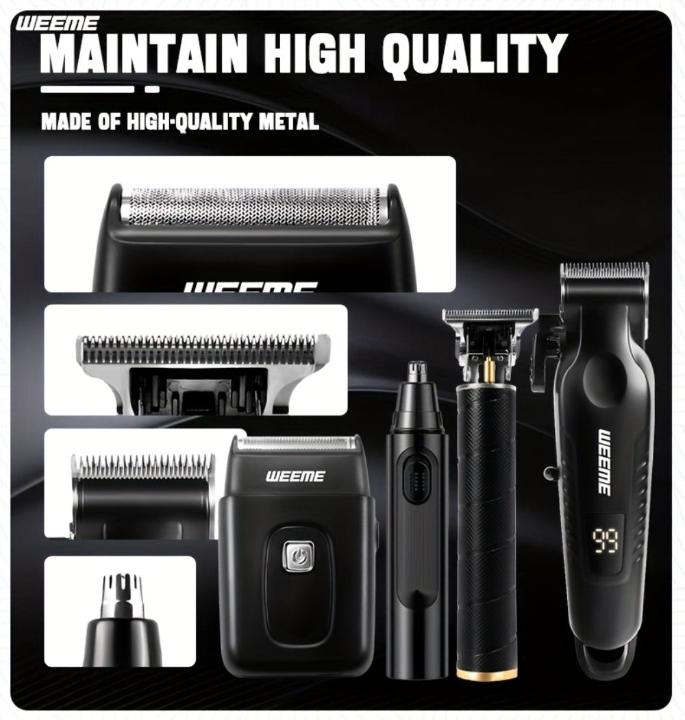 Zinc Alloy Men's Grooming Kit – USB Rechargeable Hair Clipper, Nose Trimmer, Electric Shaver & Detail Trimmer Set, 3500mAh Battery, 1-4 Piece Options, White Black Gold Gift for Men