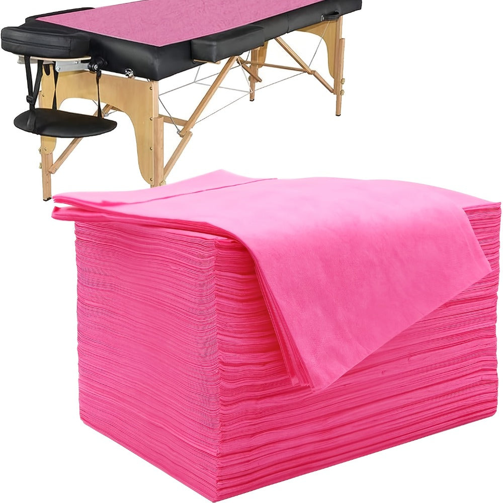 Disposable Bed Sheets 100 Pack Non-Woven Massage Table Cover Single Use Stain Resistant Spa Sheets for Massage Therapists Estheticians Salons Hotels Tattoo Artists White Pink