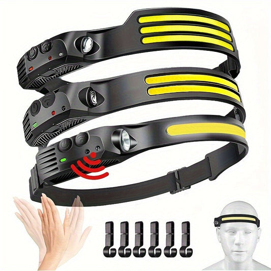 Motion Sensor Rechargeable Headlamp Set, 3-Pack with LED Strip Options