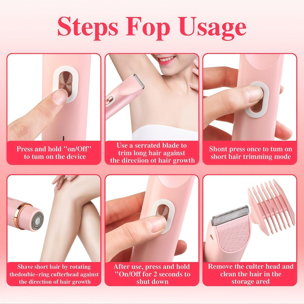 Electric Hair Trimmer for Women Dual Head IPX7 Waterproof USB Rechargeable Painless Bikini Trimmer Face Body Shaver Arms Legs Underarm Bikini Line Sensitive Skin Pink Special Edition Gift Set