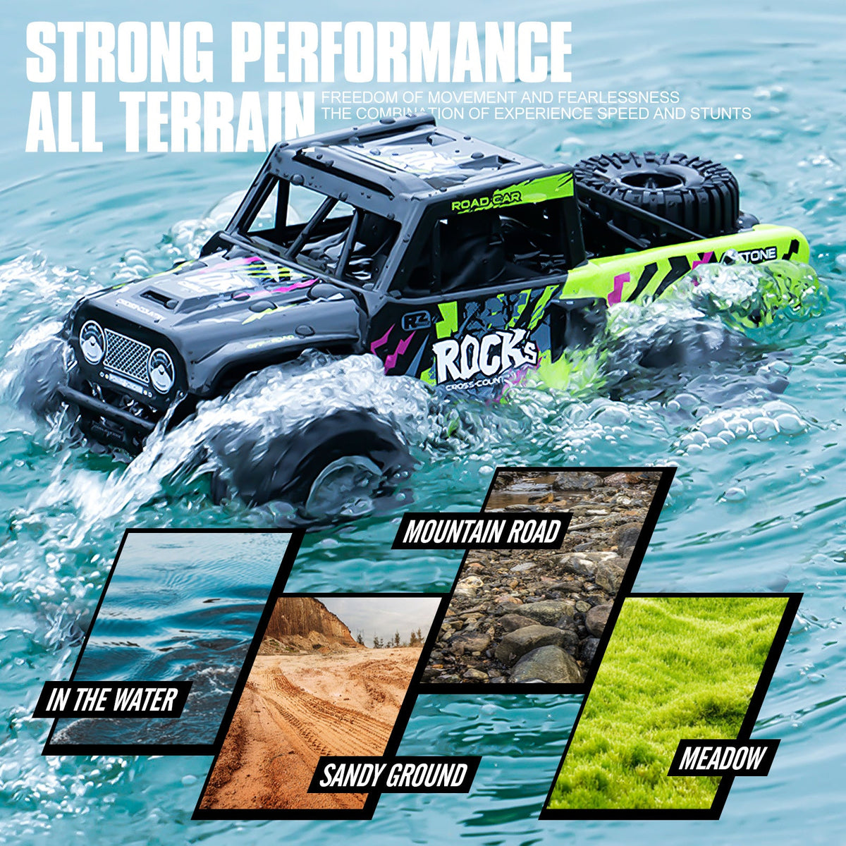 Amphibious RC Car 1:16 Scale 4WD, Waterproof Monster Truck or Pickup, 2 Batteries