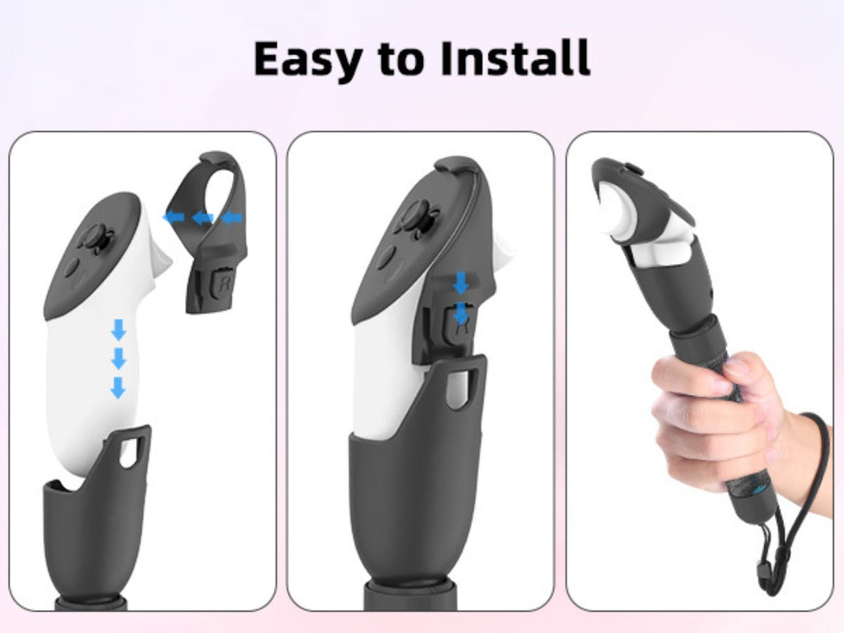 Meta Quest 3S Controller Handle Extension Grips – 3-in-1 VR Handle Attachments for Beat Saber, Golf+, Tennis & More, Anti-Slip ABS Grip with Safety Wire, Compatible with Meta Quest 3S & Quest 3