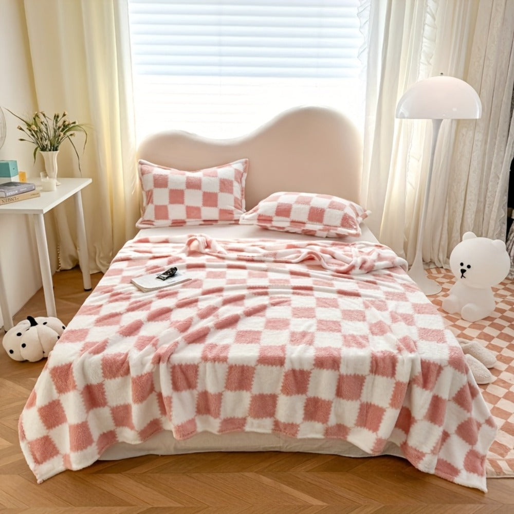 French Plaid Double-Sided Flannel Blanket – Soft Panda & Grid Pattern Throw for Sofa, Bed & Travel, Machine Washable, 6 Designs, 4 Sizes