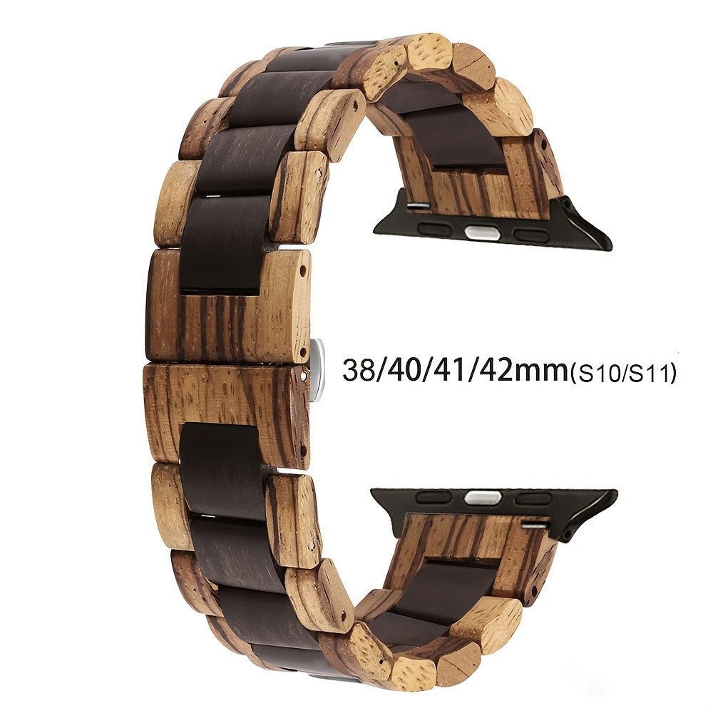 Wood Apple Watch Band Natural Walnut & Blackwood Replacement Strap – Lightweight Adjustable Buckle, Compatible with Apple Watch Series 3–10 SE Ultra 38 40 41 42 44 45 49mm – Dark Brown Black Mixed