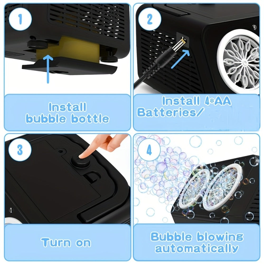 Electric Bubble Maker with 10X Bubble Solution – Dual Fan 20000+ Bubbles Per Minute Machine for Kids, Outdoor Birthday Party Toy for Boys Girls, Battery Operated Bubble Blower White or Black