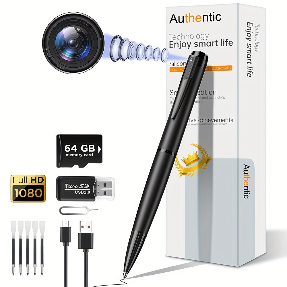 1080P Spy Pen Camera with 64GB Memory Card Included Portable Hidden Camera Night Vision AI Motion Detection Long Standby USB Rechargeable for Meetings Lectures Interviews